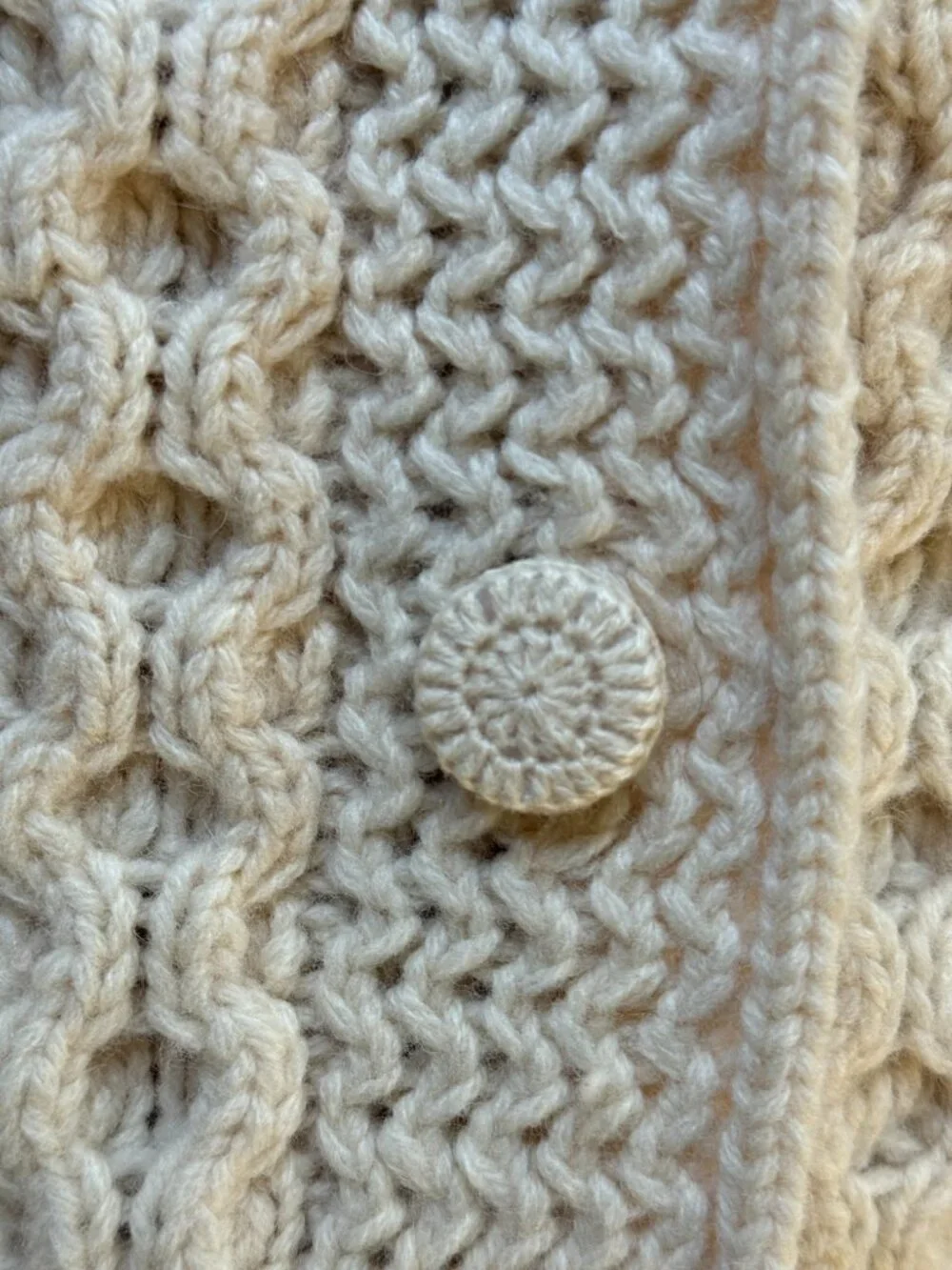 Garnet Hill Cream Fisherman's Cardigan Sweater - Picture 6 of 9